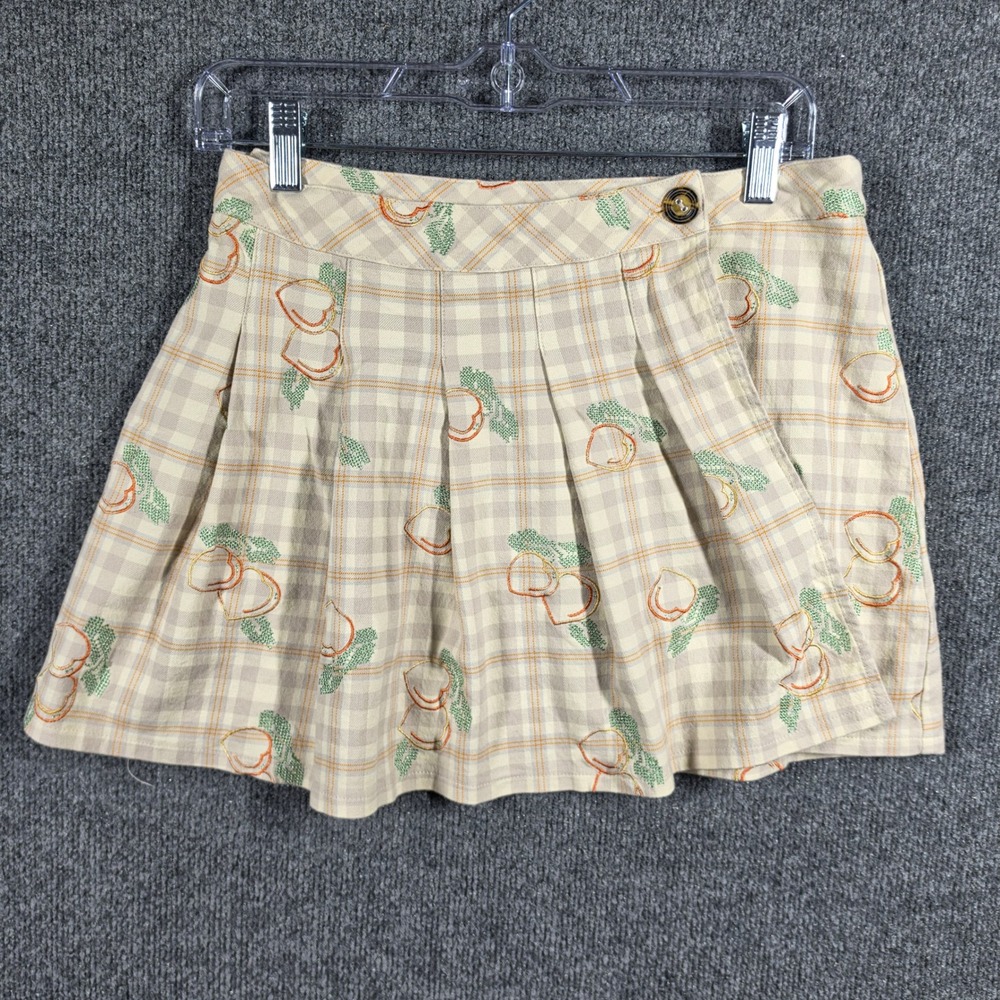 Urban Outfitters Mini Skirt Womens Medium Peach Embroidered Pleated Wrap Retro